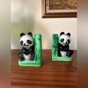 Vintage Panda Bookend Set Unique Decor Made In Japan